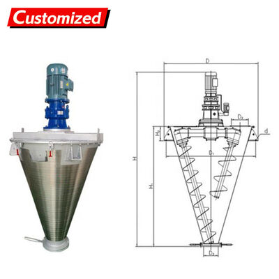 Good price Custom 50L-1000L Stainless Steel Twin-Screw Vertical Conical Screw Mixer for High Efficiency Powder Blending online
